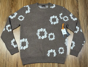 RGSTR Men’s Floral Knit Chocolate Brown Cream Pattern Sweater 162282 - Size L